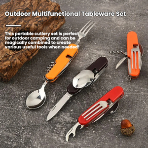 Customized portable knife fork spoon stainless steel camping utensil set outdoor folding camping cutlery knife set - Product Image 2