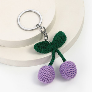 Nouveau porte-clés cerise au crochet DIY, breloque cerise tricotée à la main, pendentif de voiture, accessoire mignon Kawaii pour fille, cadeau - Product Image 5