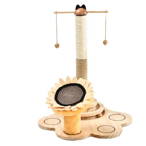 Scratching Post Modern Cat Furniture IQ Training Wooden Base Cat Scratching Post With Tracking Ball