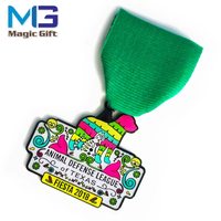 Médaille sportive personnalisée sur le thème des animaux de dessin animé, en alliage de zinc, émail souple, logo imprimé UV, gravure avec ruban souvenir