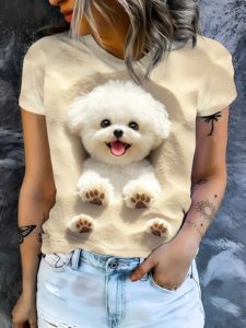 Camiseta de manga corta para <span class=keywords><strong>mujer</strong></span>, estilo europeo y americano, cómoda, moderna, sencilla, con estampado digital de animales. - Product Image 3