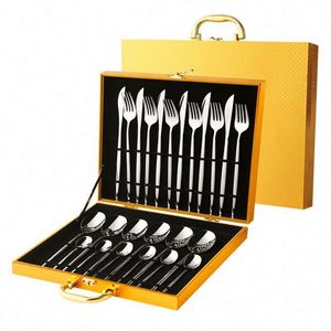 Juego de Cubiertos de Lujo con Logotipo Personalizado, 24 Piezas, Caja de Regalo Plateada, Juego de Cucharas y Tenedores de Acero Inoxidable 410, Juego de Cubiertos para 6 Personas para Fiestas - Product Image 1