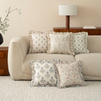 Housse de coussin imprimée en coton et lin, style campagnard, motif floral, douce, avec volants, pour décoration de jardin, mariage, fête, maison