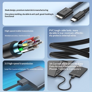 สายเคเบิลฮาร์ดไดรฟ์ภายนอกความเร็วสูง <span class=keywords><strong>USB</strong></span> 3.0 พร้อม PVC สีดำ Type-C ถึง <span class=keywords><strong>Micro</strong></span>-<span class=keywords><strong>B</strong></span> สำหรับแล็ปท็อปและสมาร์ทโฟน - Product Image 2