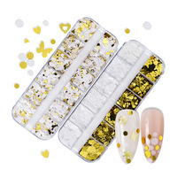 Paillettes pour ongles en forme de papillon, cœur et fleur, blanches et dorées, 12 grilles, avec logo gratuit