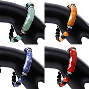 Bracelet en pierre naturelle, acier inoxydable de haute qualité, onyx noir facetté, pont - Product Image 2