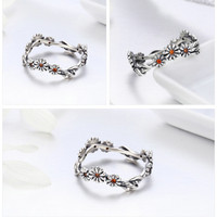 Bague en argent sterling 925 Bijoux vintage Bague fleur marguerite pour femme