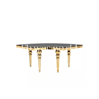 Table de banquet de luxe en acier inoxydable pour dîner, événement, fête, mariage, table en verre demi-lune serpentine