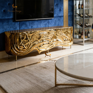 High End Italian Design Villa Furniture Luxury <b>Sideboard</b> Gold <b>Metal</b> Stainless Steel Living Room Storage Cabinet TV Stand - Product Image 2