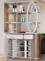 Console d'entrée moderne en bois de luxe léger avec portes doubles, cloison de style écran, rangement double face pour vin et chaussures