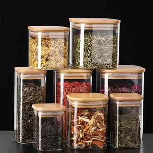 6.5cm 12pcs Set High Airtight Kitchen Food Storage Container Organizers Glass Spice Jar With Bamboo Lids