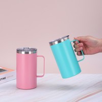 Gobelet isotherme en acier inoxydable sans BPA de 20 oz avec poignée, tasse de voyage réutilisable avec couvercle, pour le camping et le bureau