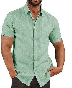 Estate popolare vendita di camicie da uomo con colletto rovesciato camicie Casual a maniche corte in cotone e <span class=keywords><strong>lino</strong></span> - Product Image 1