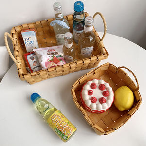 Cesto de Navidad ancho plano hecho a mano, canasta de almacenamiento rectangular de Chip de madera, para Picnic - Product Image 6