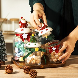 크리스마스 액세서리 유리 주방 보관 항아리 Xmas 세라믹 뚜껑 기타 가정 보관 용기 - Product Image 5