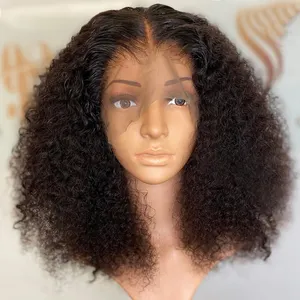 Peruca de cabelo humano encaracolado, barato curto perucas frontal renda hd sem cola cabelo humano frontal para mulheres negras