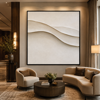 Peinture sur toile minimaliste à ondes organiques sculpturales, art mural texturé 3D monochrome blanc pour la décoration d'hôtel, de spa et de villa