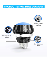 Mini interrupteur de bouton d'alimentation en forme de boule de 12mm bouton poussoir en métal étanche avec combinaison de commutateur 2NO IP65 niveau 10A Max. Courant