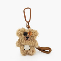 Porte-clés en peluche ours esthétique aux yeux asymétriques, style Kawaii, en peluche moelleuse avec patch cousu, décoration de sac à dos tendance pour filles