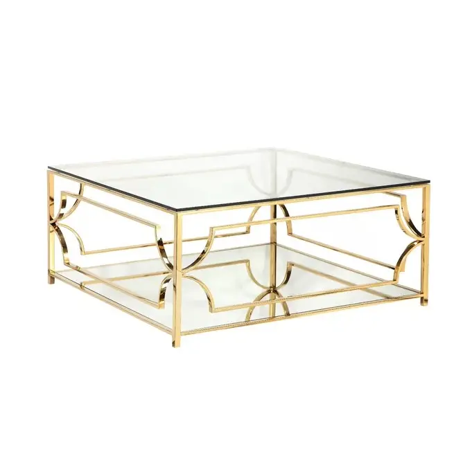 Table basse de salon en acier inoxydable, en verre trempé, à la mode, avec rangement en or ou en argent, livraison gratuite