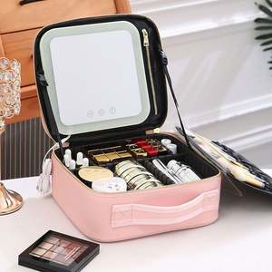 Custom Female Cosmetic case Bag With LED Light <b>Mirror</b> Large Capacity <b>Travel</b> Portable Cosmetic Bag Desktop <b>Makeup</b> Case Box - Product Image 2