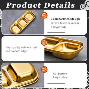 Modern Durable 1/2/3 Grids Stainless Steel Rectangle Sauce Dish Eco-Friendly <b>Dipping</b> Bowl Hot Pot Seasoning Plate - Product Image 2