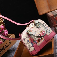 Sac à main tendance en cuir véritable style graffiti pour femme 2025 – Sac bandoulière/sac travers tendance transfrontalier
