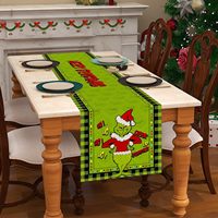 Nappe de Noël Merry Grinchmas, décorations de table pour la maison, la cuisine, les fêtes d'hiver, lin vert, chemin de table de Noël