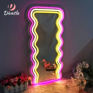 Divatla Miroir ondulé néon de haute qualité pour salle de bain Miroir décoratif mural avec néons Miroir Led