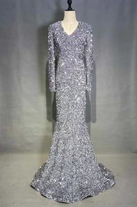 Elegante Sereia Tail Lantejoula material Vestido V-Neck Manga Longa Slim Fit Partido <span class=keywords><strong>Prom</strong></span> Banquete Respirável Tamanho Confortável XL - Product Image 2