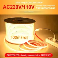 Tira de Luz LED COB de 10 mm, AC220V, 3000K/4000K/6000K, Control Táctil/Interruptor, IP65, Resistente al Agua para Exteriores, FPC Flexible, CRI90, 10W/M