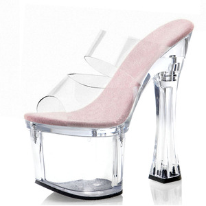 Sandales pour femmes sexy à plateforme épaisse, talon épais de 18 cm, semelle transparente en cristal, cuir, antidérapant, PVC, club - Product Image 1