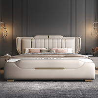 Lit moderne rembourré réglable avec rangement, cadre en bois et revêtement en microfibre, mobilier de chambre populaire