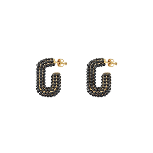 Fashion <b>Stud</b> <b>Earrings</b> 316L Stainless Steel PVD Gold Plating <b>Black</b> Beaded Design For Women - Product Image 2