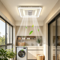 Ventilateur de plafond encastré carré sans pales avec télécommande, moteur DC, minuterie et lumière LED blanc chaud pour salle de bain et buanderie