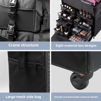 Relavel Valise de Maquillage de Voyage à Roulettes 4 en 1, Chariot de Maquillage en Nylon Grande Taille, Trousse de Cosmétiques pour Maquilleur Professionnel