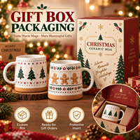Mug à café en céramique personnalisé imprimé en gros, motif élan peint à la main, 11 oz, emballé dans une boîte cadeau, cadeau de Noël haut de gamme