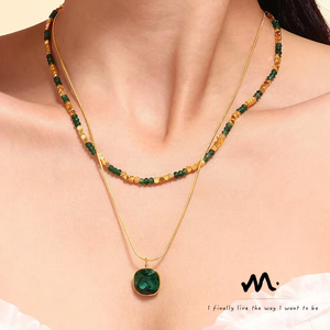 สร้อยคอคริสตัลลูกปัดคอหินธรรมชาติแบบใหม่สร้อยกระดูกไหปลาร้าสแตนเลสชุบทองสองชั้น - Product Image 4