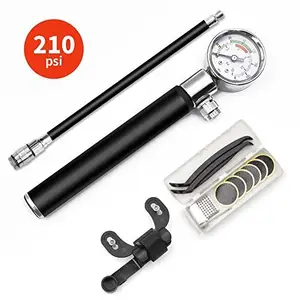 210PSI/15BAR Mini Bicycle Pump with Gauge Bike Air Inflator Pump Fits Presta & Schrader Valves for Road Mountain