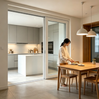Porte coulissante UPVC à cadre ultra-fin et large vue pour condo urbain de luxe, zone d'éclairage maximale