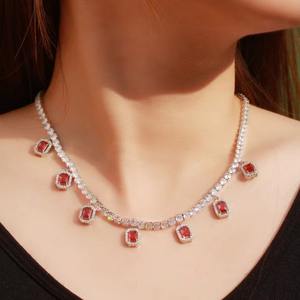 Chapado en oro de 18K, collar de clavícula de cadena de tenis CZ con abalorios cuadrados de Zirconia cúbica roja y azul brillante para mujer, joyería Bohemia - Product Image 5