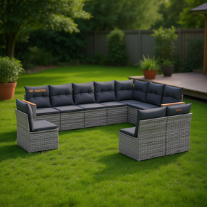 Conjunto de Sofás Modulares de Jardín en Poliratán Gris, 10 Plazas, Resistente a la Intemperie, Muebles de Exterior de Diseño Contemporáneo - Product Image 2