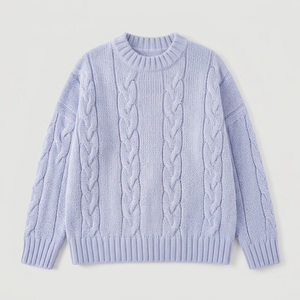 เสื้อสเวตเตอร์ไหมพรมถักลายเคเบิ้ลแบบคัสตอม คอวี ทรงหลวม น้ำหนักมาก สีพาสเทล ลาเวนเดอร์ บลู เสื้อกันหนาวสำหรับฤดูหนาว - Product Image 1