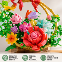 Set de Bloques de Construcción de Cesta de Flores Personalizada de 652 Piezas, Kit de Modelo Botánico Realista, Juguete de Construcción STEM, Regalo Educativo para Niños