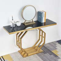 Meuble de salon européen convertible, console d'entrée moderne, table d'appoint avec structure métallique et plateau en marbre pour maison, hôtel, villa, hall