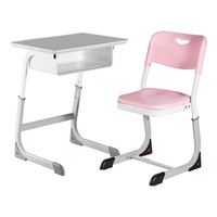 Ensemble bureau et chaise réglables pour étudiants avec plateau en panneau de particules et structure métallique pour l'étude en classe