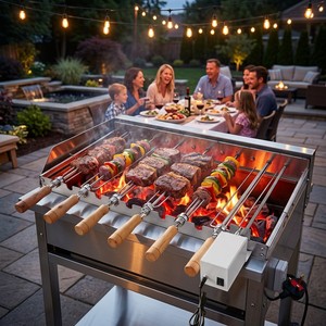 Lot de 6 brochettes à engrenages pour barbecue, en acier inoxydable, 470 mm, pour jardin, style traditionnel Foukou, vente en gros - Product Image 1
