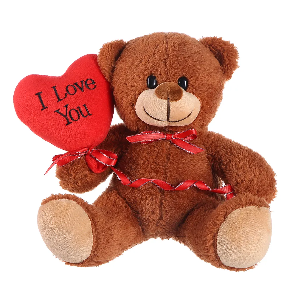 Bonitos regalos lindo oso pardo con corazón rojo San Valentín juguetes de peluche al por mayor barato personalizado suave felpa boda osos de peluche