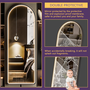 Miroir LED intelligent arqué pleine longueur, sur pied, grand format, éclairé, moderne, sans cadre, pour dressing ou fixation murale - Product Image 4