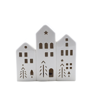 סט כפר חג מולד סיטונאי, בתים מודרניים בצורת בית, לבנים לבנים מחרסינה, קישוטי בניינים קרמיים לעיצוב הבית - Product Image 2